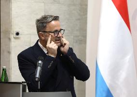 Press conference of Andrii Sybiha, Xavier Bettel and Yuriko Backes in Kyiv